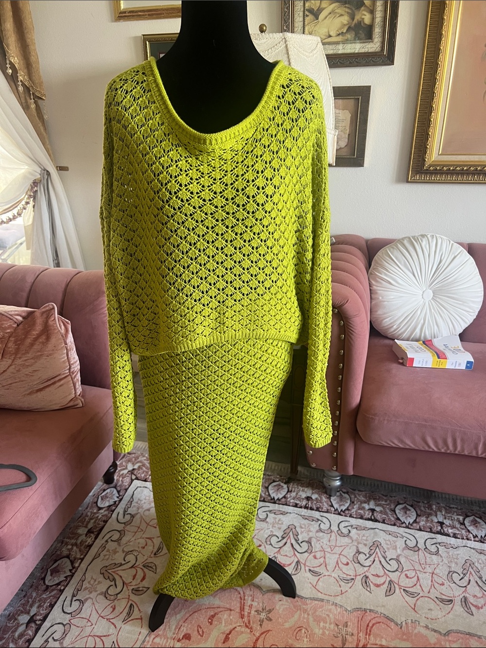 Olive & Oak Neon Lime Open-Knit Top